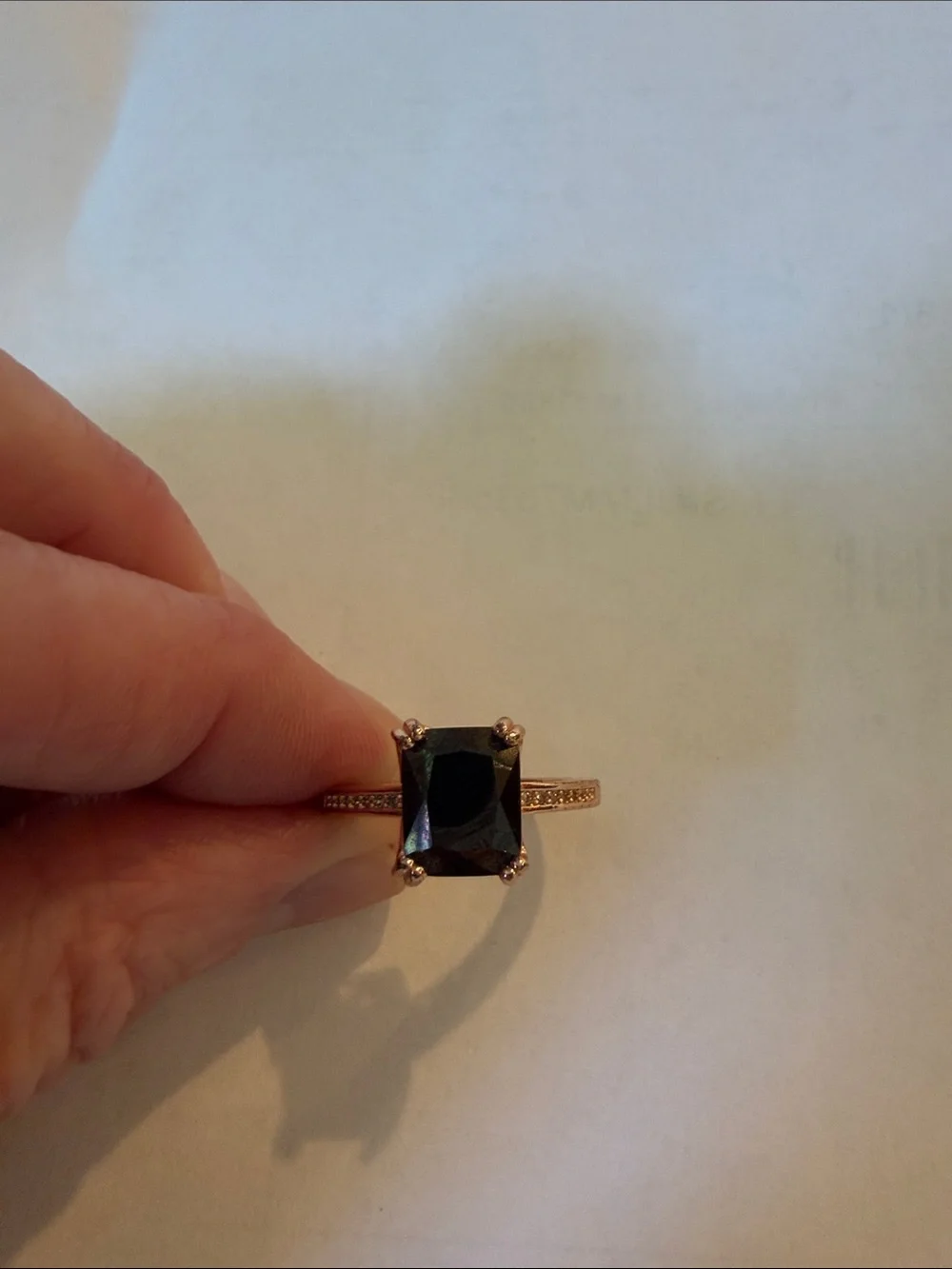 Rose Gold Ring with Black Rectangular Stone